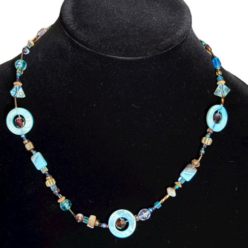 Artsy Handmade Glass Bead Necklace 20.5” Preowned